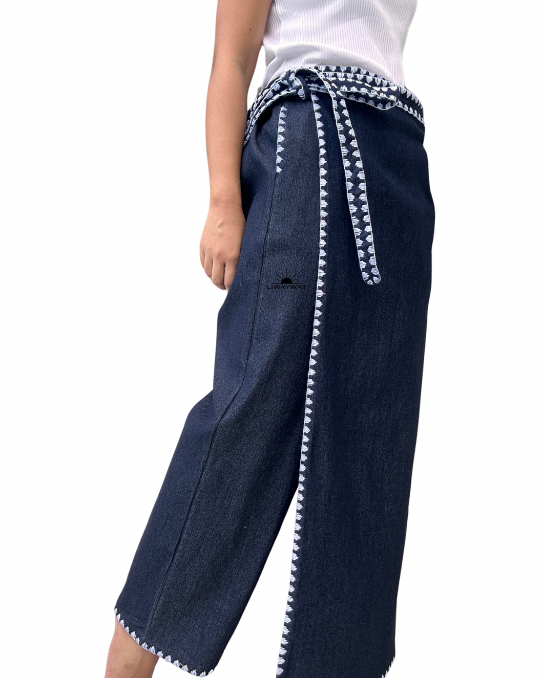 Veronica denim Garterized wrap pants