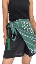 Load image into Gallery viewer, Ikat green Garterized wrap shorts