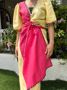 Pink yellow Wrap dress