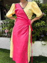 Load image into Gallery viewer, Pink yellow Wrap dress