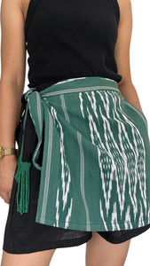 Ikat green Garterized wrap shorts