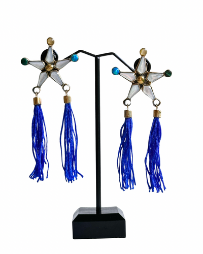 Parol earrings with blue tassel