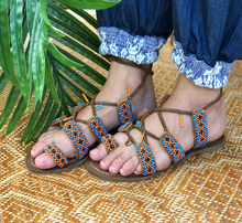 Load image into Gallery viewer, Beaded Sandals with orange and blue beads