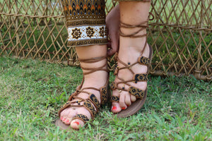 Beaded Sandals with black and gold beads