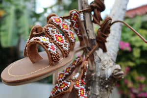 Beaded Sandals with red and yellow beads