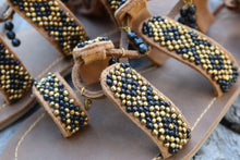 Charger l&#39;image dans la galerie, Beaded Sandals with black and gold beads