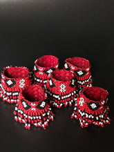 Load image into Gallery viewer, Beaded banig napkin rings in red