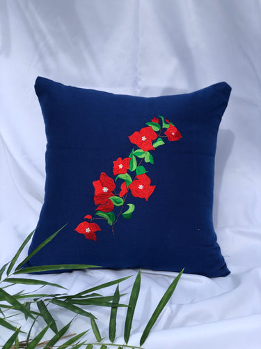 Bougainvillea embroidered pillowcase in blue
