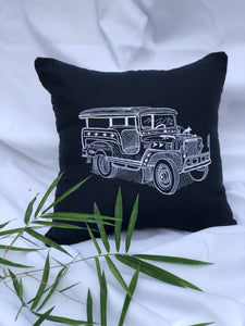 Jeepney embroidered pillowcase in navy blue