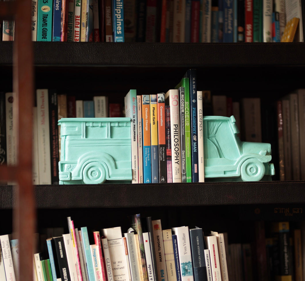 Mint green jeepney bookends