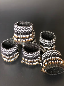 Beaded banig napkin rings in black