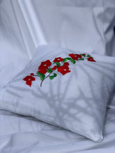 Load image into Gallery viewer, Bougainvillea embroidered pillowcase in white