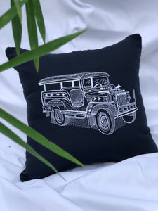 Jeepney embroidered pillowcase in navy blue